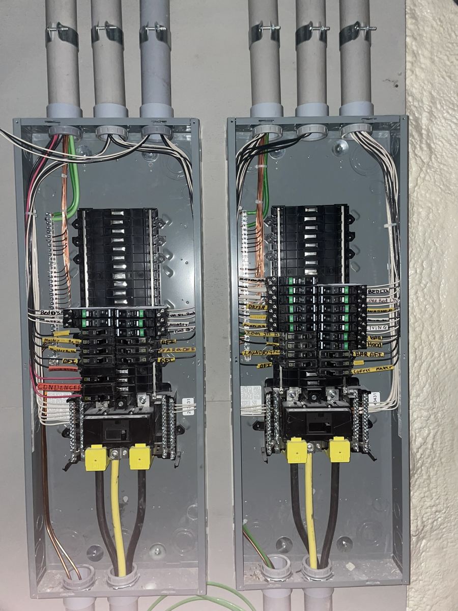 Two 200-amp panels wired and labelled by East West Express
